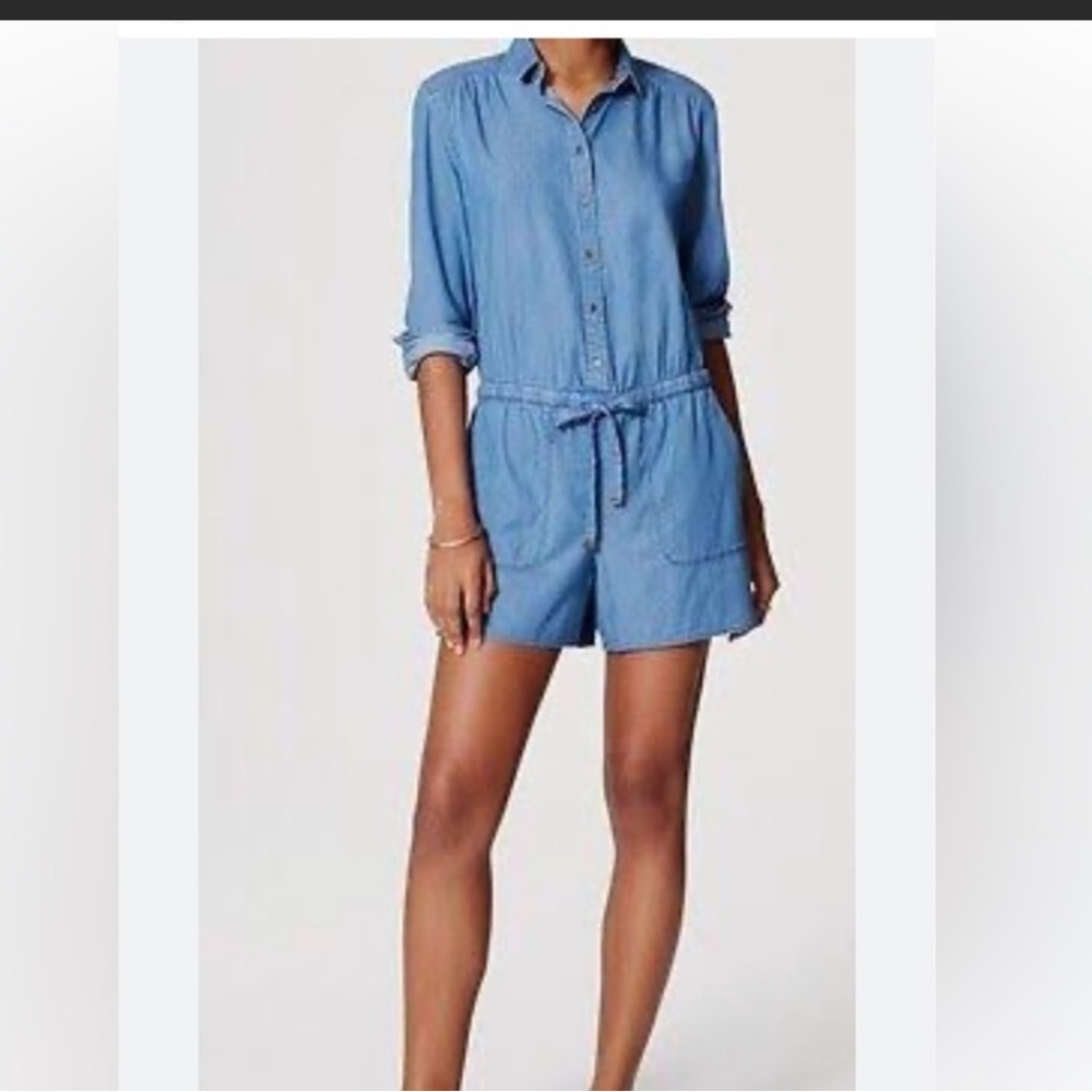 LOFT chambray long sleeve romper. Size small